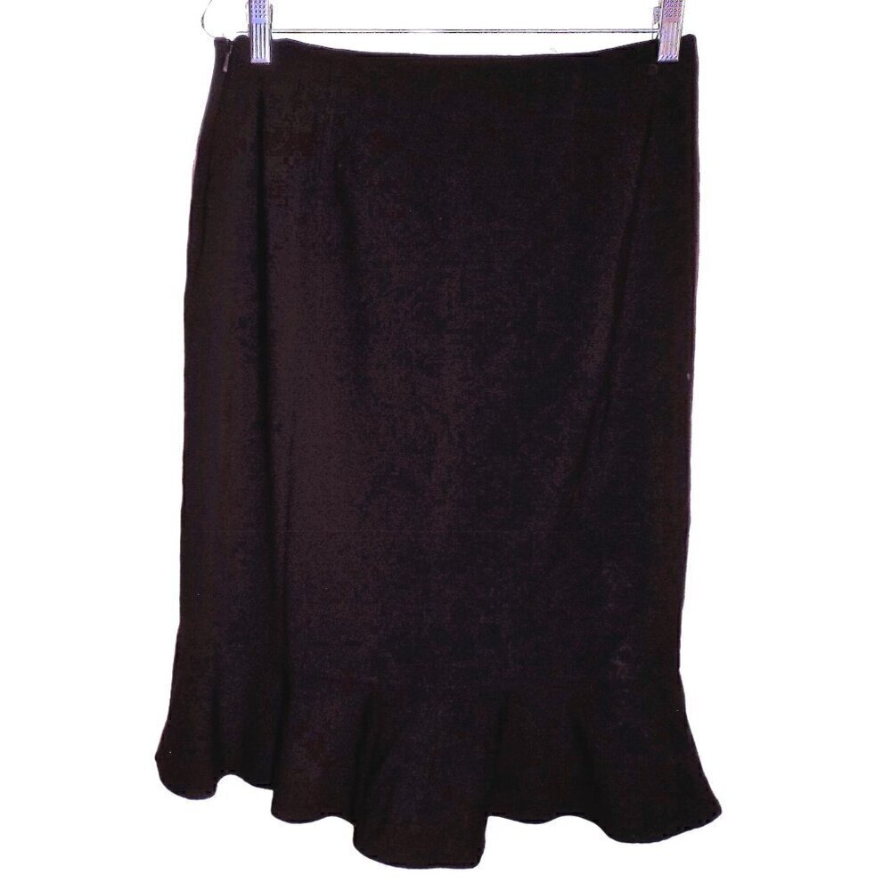Kate Hill 10 burgundy wool ruffle hem side zip straight skirt